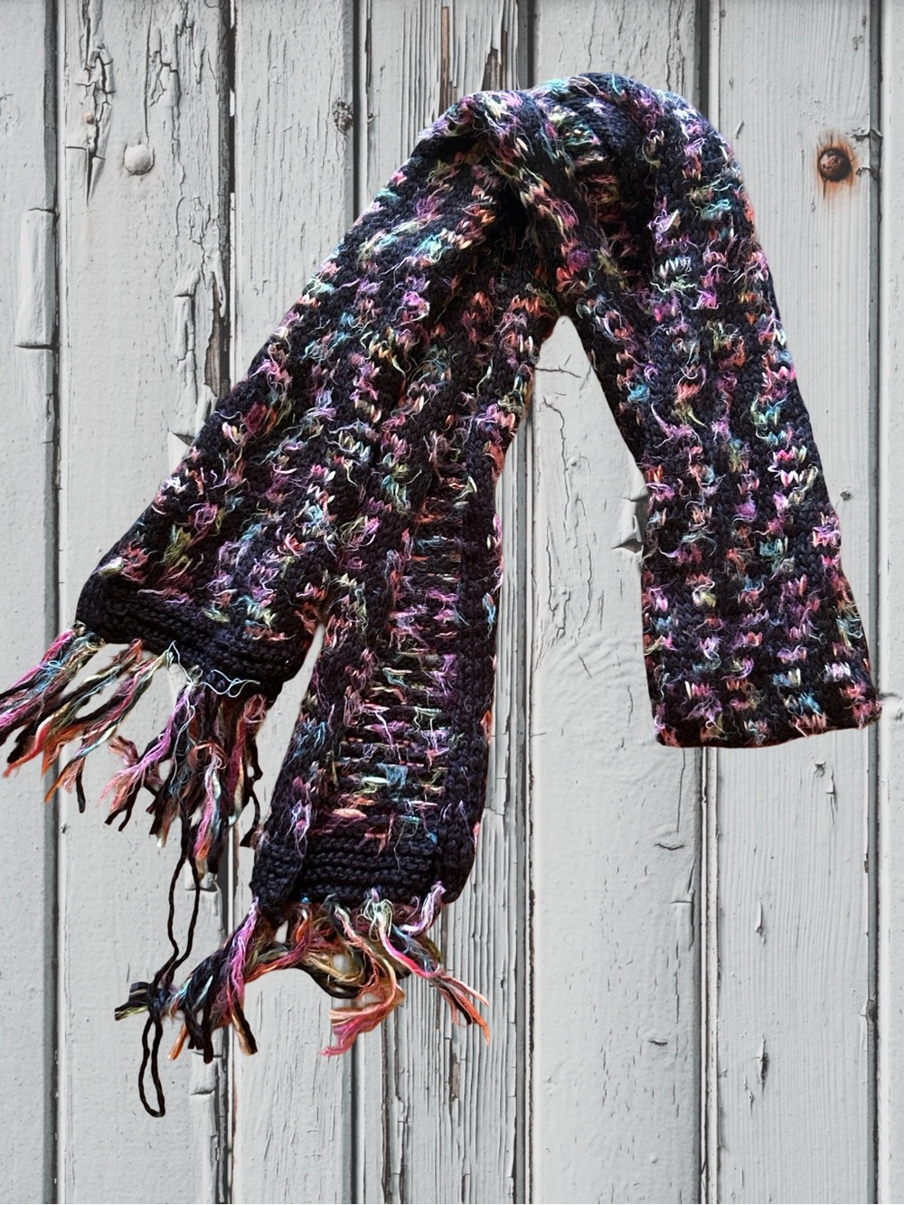 Mudd Multicolor Fuzzy Knit Scarf with Fringe